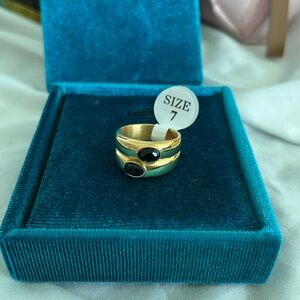 Gold Plated Double Black Onyx Asymmetrical Geometric Ring